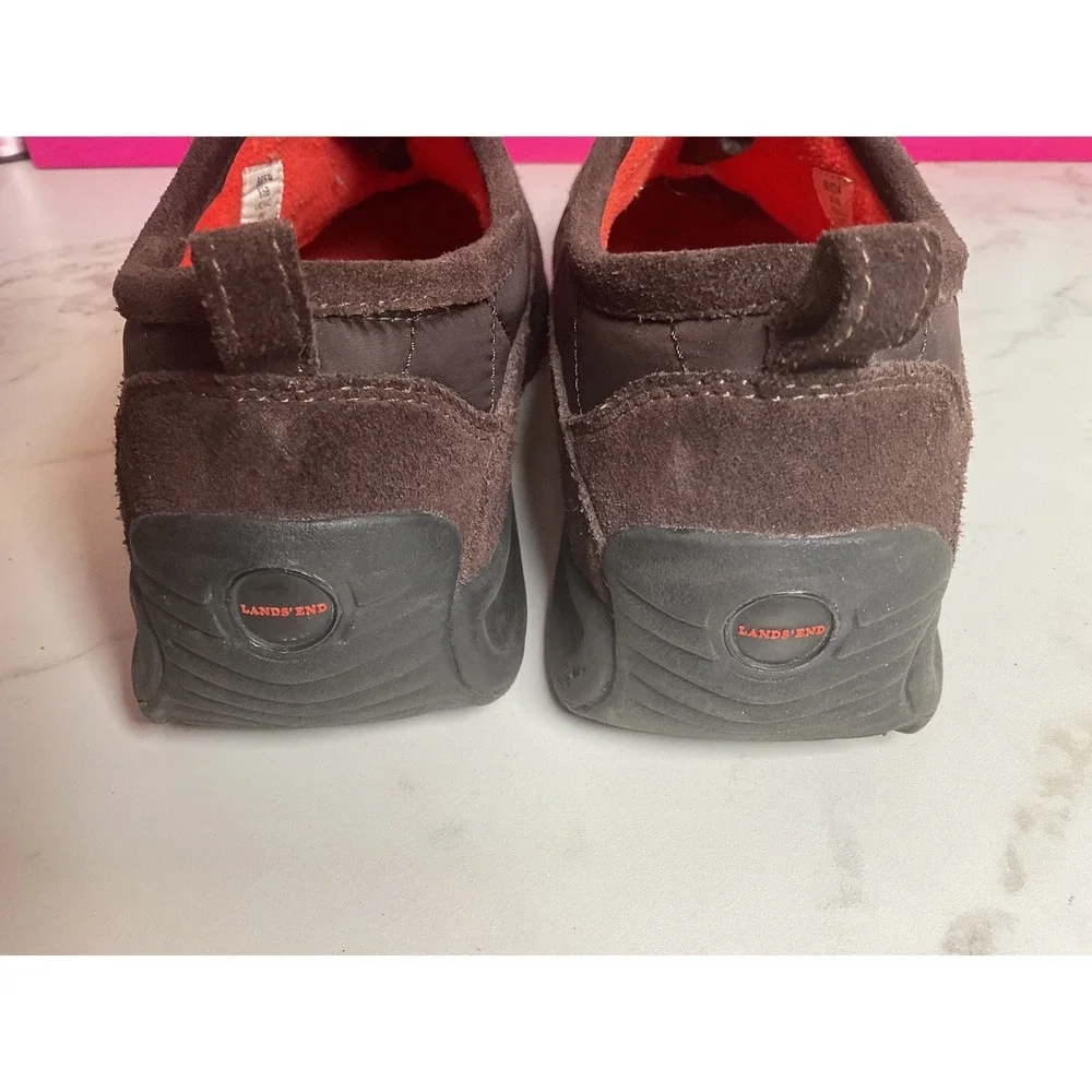 Lands' End Quilted Puffer Zip Shoes Womens 8.5 Brown Suede Fleece Lined 86524